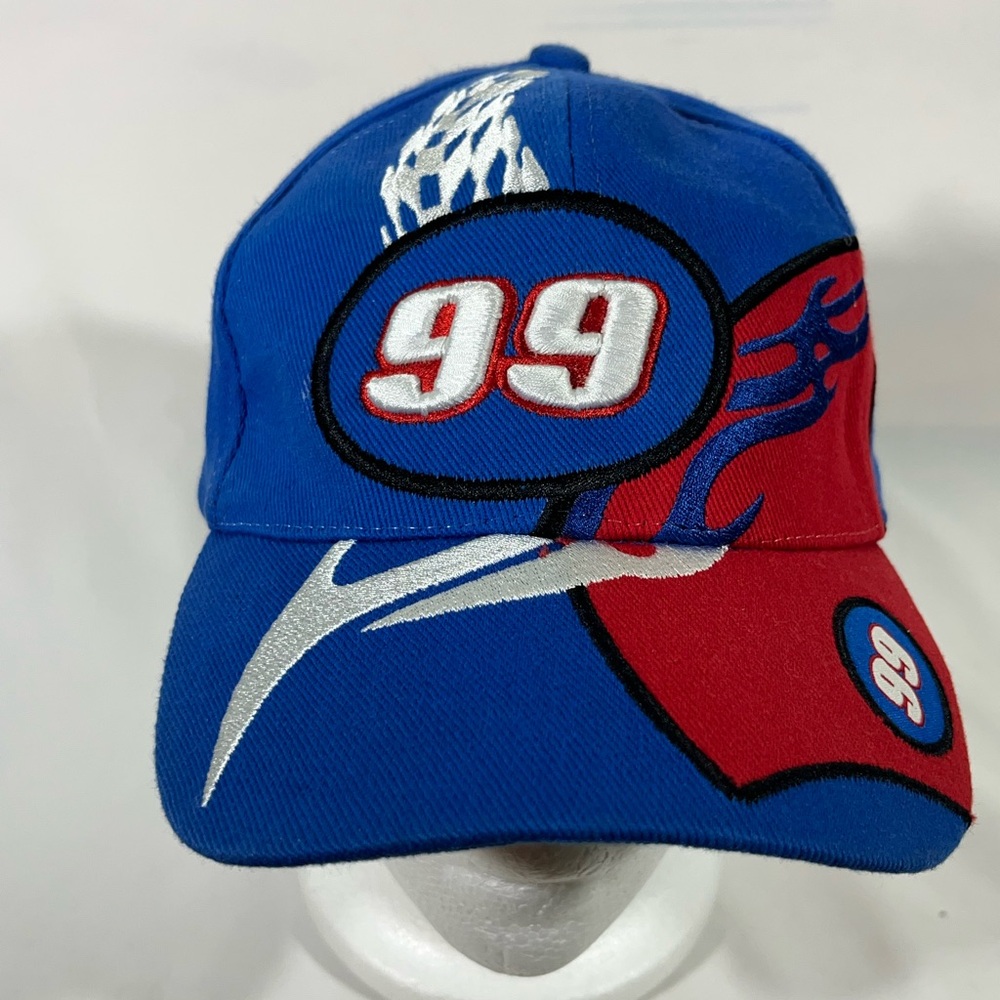NASCAR Y2K #99 JEFF BURTON RACING HAT‎ EMBROIDERED TRIBAL FLAMES UNISEX OS BLUE